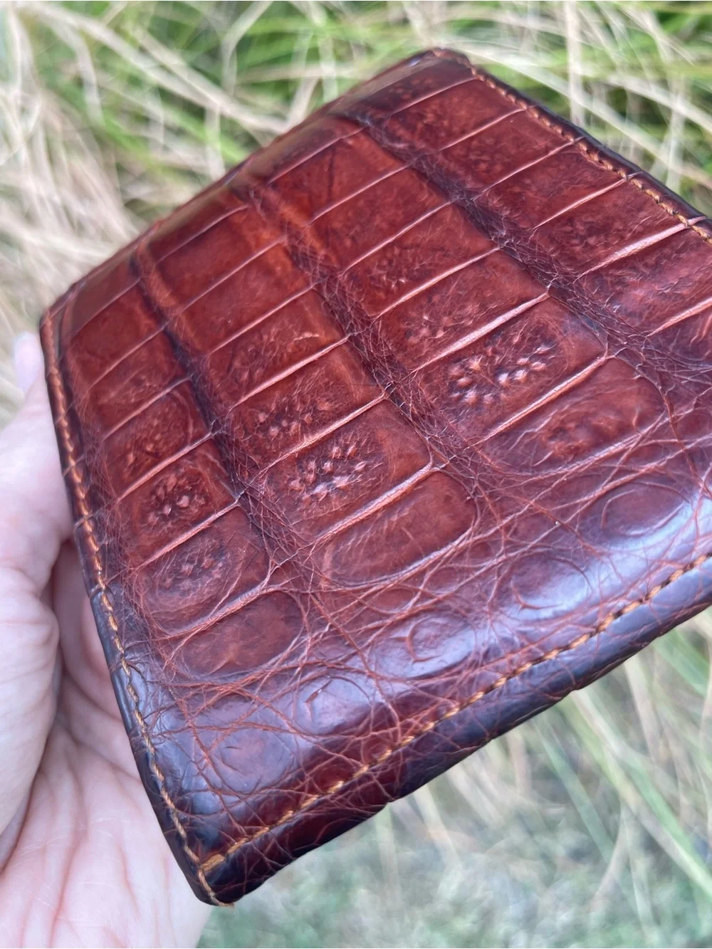 Lucchese Mens Genuine Crocodile Leather Bifold Wallet Exotic Western Brown USA